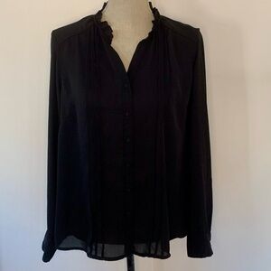 Nanette Lepore long sleeve black ruffle neck pleated button down top